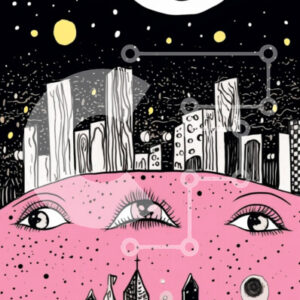 Intra Συλλεκτικό Ξύλινο Παζλ Plywood  4mm - Εικονογράφηση του ροζ αστικό τοπίο με τα μάτια Σε Ξύλινο Κουτί - Διαστάσεις Puzzle: 10x10 cm – 25 κομμάτια