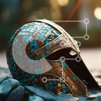 Intra Συλλεκτικό Ξύλινο Παζλ Plywood  4mm - Αρχαίο σπαρτιατικό κράνος με μπλε και χρυσά ψηφιδωτά πλακάκια Σε Ξύλινο Κουτί - Διαστάσεις Puzzle: 10x10 cm – 25 κομμάτια - Image 1