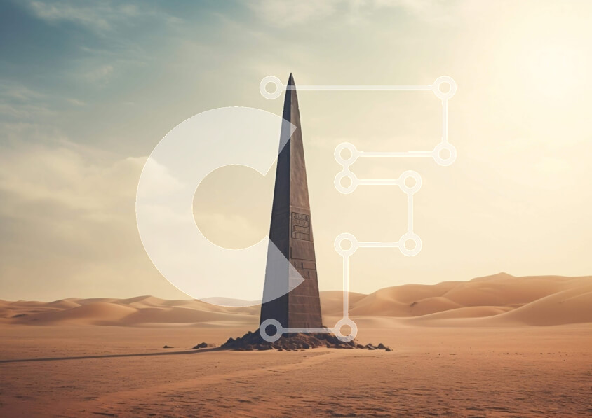 Intra Συλλεκτικό Ξύλινο Παζλ Plywood  4mm - Αρχαίος οβελίσκος στο τοπίο της ερήμου Σε Ξύλινο Κουτί - Διαστάσεις Puzzle: 10x10 cm – 25 κομμάτια