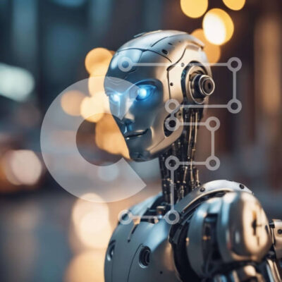 Intra Συλλεκτικό Ξύλινο Παζλ Plywood 4mm - Ρομπότ με μπλε μάτια στην πόλη Σε Ξύλινο Κουτί - Διαστάσεις Puzzle: 10x10 cm – 25 κομμάτια - Image 1