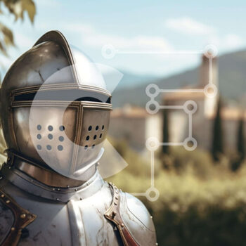 Intra Συλλεκτικό Ξύλινο Παζλ Plywood  4mm - Μεσαιωνικός ιππότης με πανοπλία που στέκεται σε ανοιχτό πεδίο με δέντρα και βουνά Σε Ξύλινο Κουτί - Διαστάσεις Puzzle: 10x10 cm – 25 κομμάτια - Image 1