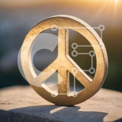 Intra Συλλεκτικό Ξύλινο Παζλ Plywood  4mm - Χρυσό σημάδι ειρήνης σε βράχους με φόντο ηλιοβασίλεμα Σε Ξύλινο Κουτί - Διαστάσεις Puzzle: 10x10 cm – 25 κομμάτια - Image 1