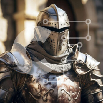 Intra Συλλεκτικό Ξύλινο Παζλ Plywood  4mm - Μεσαιωνικός ιππότης με πανοπλία που στέκεται μπροστά από το παλιό κτίριο Σε Ξύλινο Κουτί - Διαστάσεις Puzzle: 10x10 cm – 25 κομμάτια - Image 1