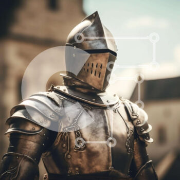 Intra Συλλεκτικό Ξύλινο Παζλ Plywood  4mm - Μεσαιωνικός ιππότης με πανοπλία που στέκεται μπροστά από το παλιό κτίριο Σε Ξύλινο Κουτί - Διαστάσεις Puzzle: 10x10 cm – 25 κομμάτια - Image 1