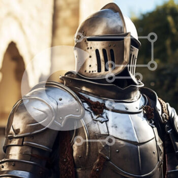 Intra Συλλεκτικό Ξύλινο Παζλ Plywood  4mm - Μεσαιωνικός ιππότης με πανοπλία που στέκεται μπροστά από το παλιό κτίριο Σε Ξύλινο Κουτί - Διαστάσεις Puzzle: 10x10 cm – 25 κομμάτια - Image 1