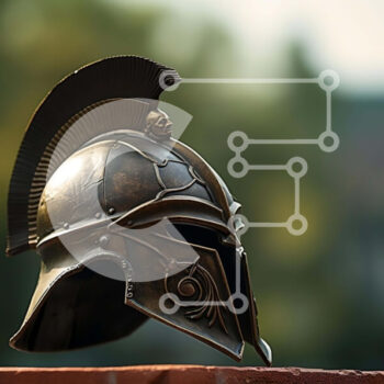 Intra Συλλεκτικό Ξύλινο Παζλ Plywood  4mm - Αρχαίο σπαρτιατικό κράνος σε τοίχο από τούβλα Σε Ξύλινο Κουτί - Διαστάσεις Puzzle: 10x10 cm – 25 κομμάτια - Image 1