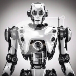 Intra Συλλεκτικό Ξύλινο Παζλ Plywood  4mm - Ασπρόμαυρο ρομπότ που στέκεται όρθιο με απλωμένα χέρια Σε Ξύλινο Κουτί - Διαστάσεις Puzzle: 10x10 cm – 25 κομμάτια