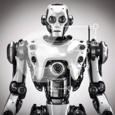 Intra Συλλεκτικό Ξύλινο Παζλ Plywood  4mm - Ασπρόμαυρο ρομπότ που στέκεται όρθιο με απλωμένα χέρια Σε Ξύλινο Κουτί - Διαστάσεις Puzzle: 10x10 cm – 25 κομμάτια - Image 1