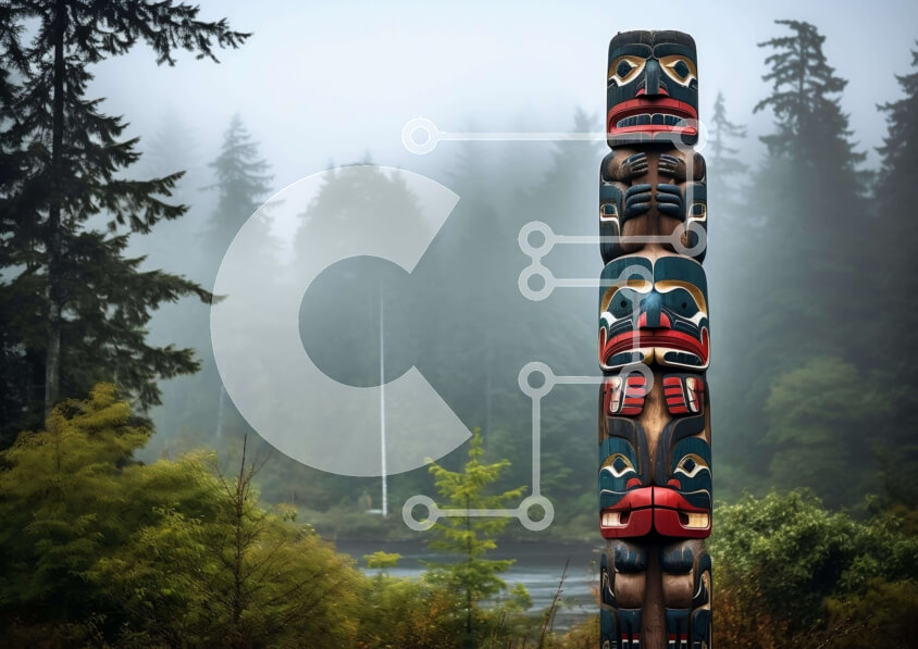 Intra Συλλεκτικό Ξύλινο Παζλ Plywood  4mm - Πολωνός Τοτέμ στον ιθαγενή πολιτισμό με βάρκες και δέντρα Σε Ξύλινο Κουτί - Διαστάσεις Puzzle: 10x10 cm – 25 κομμάτια