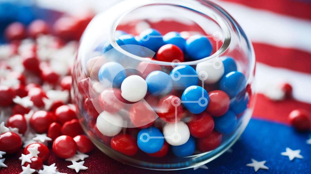 Intra Συλλεκτικό Ξύλινο Παζλ Plywood  4mm - Πατριωτικά Jellybeans σε φόντο αμερικανικής σημαίας Σε Ξύλινο Κουτί - Διαστάσεις: 10x10 cm – 25 κομμάτια