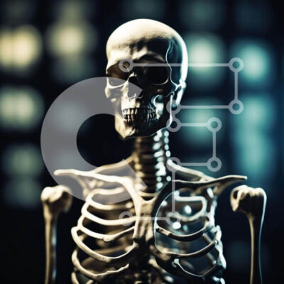 Intra Συλλεκτικό Ξύλινο Παζλ Plywood  4mm - Σκελετός που στέκεται μπροστά από σκούρο φόντο Σε Ξύλινο Κουτί - Διαστάσεις Puzzle: 10x10 cm – 25 κομμάτια - Image 1