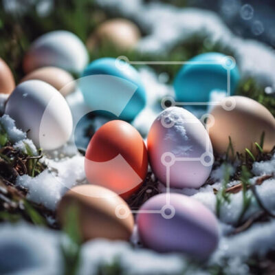 Intra Συλλεκτικό Ξύλινο Παζλ Plywood  4mm - Πολύχρωμα Πασχαλινά αυγά στο χιόνι και τη χλόη Σε Ξύλινο Κουτί - Διαστάσεις: 10x10 cm – 25 κομμάτια - Image 1