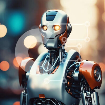 Intra Συλλεκτικό Ξύλινο Παζλ Plywood  4mm - Urban Street Robot με φωτεινά πορτοκαλί μάτια Σε Ξύλινο Κουτί - Διαστάσεις Puzzle: 10x10 cm – 25 κομμάτια - Image 1