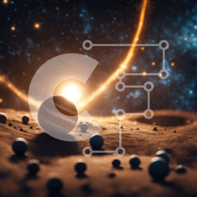 Intra Συλλεκτικό Ξύλινο Παζλ Plywood  4mm - Πλανήτης στη μέση του κενού χώρου με μπλε σφαίρες και αστέρια Σε Ξύλινο Κουτί - Διαστάσεις Puzzle: 10x10 cm – 25 κομμάτια - Image 1