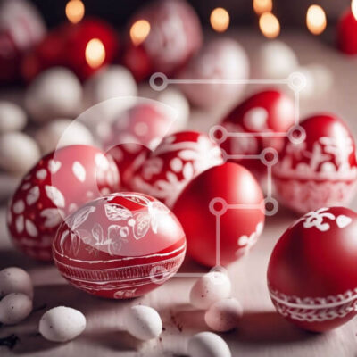 Intra Συλλεκτικό Ξύλινο Παζλ Plywood  4mm - Διακοσμητικά Πασχαλινά αυγά σε ξύλινο τραπέζι με κεριά Σε Ξύλινο Κουτί - Διαστάσεις: 10x10 cm – 25 κομμάτια - Image 1