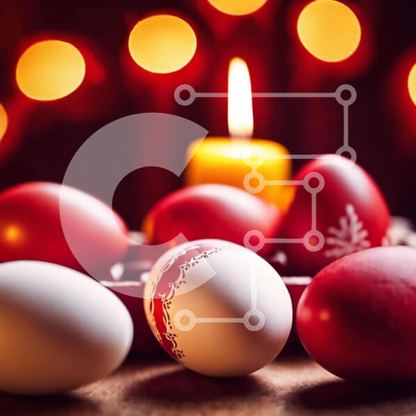 Intra Συλλεκτικό Ξύλινο Παζλ Plywood  4mm - Κόκκινα και άσπρα Πασχαλινά αυγά με φωτισμένο κερί Σε Ξύλινο Κουτί - Διαστάσεις: 10x10 cm – 25 κομμάτια