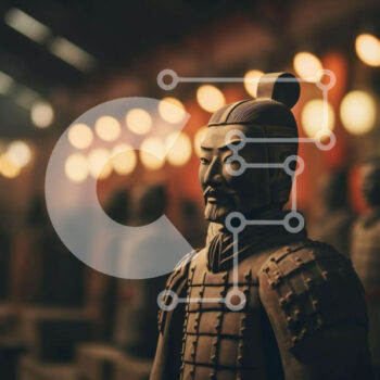 Intra Συλλεκτικό Ξύλινο Παζλ Plywood  4mm - Πολεμιστές από τερακότα σε σκοτεινό κλειστό χώρο με φωτισμό Σε Ξύλινο Κουτί - Διαστάσεις Puzzle: 10x10 cm – 25 κομμάτια - Image 1