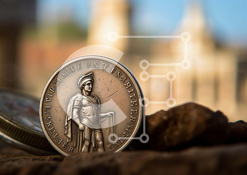 Intra Συλλεκτικό Ξύλινο Παζλ Plywood  4mm - Αντίκα νομίσματα και ρολόι τσέπης σε βράχους Σε Ξύλινο Κουτί - Διαστάσεις: 10x10 cm – 25 κομμάτια