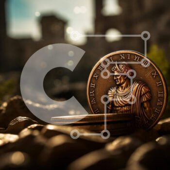 Intra Συλλεκτικό Ξύλινο Παζλ Plywood  4mm - Κέρμα του Ρωμαίου Αυτοκράτορα Ιούλιου Καίσαρα σε βράχους και βρωμιά Σε Ξύλινο Κουτί - Διαστάσεις Puzzle: 10x10 cm – 25 κομμάτια - Image 1