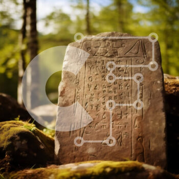 Intra Συλλεκτικό Ξύλινο Παζλ Plywood  4mm - Αρχαία πέτρα με επιγραφές σε δασώδη περιοχή Σε Ξύλινο Κουτί - Διαστάσεις Puzzle: 10x10 cm – 25 κομμάτια - Image 1