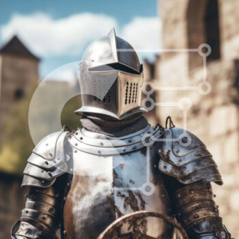 Intra Συλλεκτικό Ξύλινο Παζλ Plywood  4mm - Μεσαιωνικός ιππότης με πλήρη πανοπλία που στέκεται μπροστά από το παλιό πέτρινο κτίριο Σε Ξύλινο Κουτί - Διαστάσεις Puzzle: 10x10 cm – 25 κομμάτια - Image 1