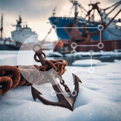 Intra Συλλεκτικό Ξύλινο Παζλ Plywood  4mm - Αγκυρωμένο πλοίο στο χιόνι με μεγάλο φορτηγό πλοίο Σε Ξύλινο Κουτί - Διαστάσεις Puzzle: 10x10 cm – 25 κομμάτια - Image 1