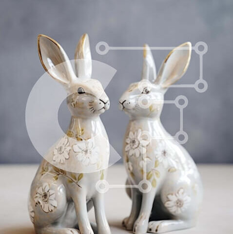 Intra Συλλεκτικό Ξύλινο Παζλ Plywood  4mm - Κεραμικά ειδώλια κουνελιών σε ένα τραπέζι Σε Ξύλινο Κουτί - Διαστάσεις: 10x10 cm – 25 κομμάτια - Image 1