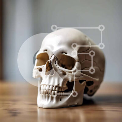 Intra Συλλεκτικό Ξύλινο Παζλ Plywood 4mm - Λευκό ανθρώπινο κρανίο σε ξύλινο τραπέζι Σε Ξύλινο Κουτί - Διαστάσεις: 10x10 cm – 25 κομμάτια - Image 1