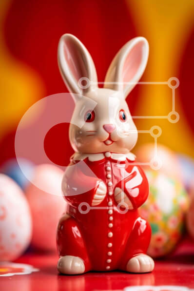 Intra Συλλεκτικό Ξύλινο Παζλ Plywood  4mm - Κόκκινο ειδώλιο λαγουδάκι με πολύχρωμα πασχαλινά αυγά Σε Ξύλινο Κουτί - Διαστάσεις: 10x10 cm – 25 κομμάτια