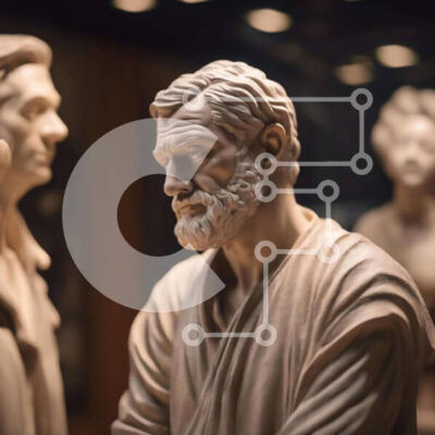 Intra Συλλεκτικό Ξύλινο Παζλ Plywood 4mm - Ομάδα αγαλμάτων με ηλικιωμένο άνδρα Σε Ξύλινο Κουτί - Διαστάσεις Puzzle: 10x10 cm – 25 κομμάτια - Image 1