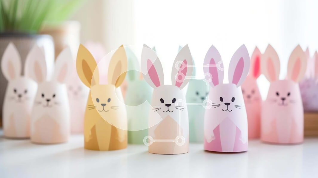 Intra Συλλεκτικό Ξύλινο Παζλ Plywood  4mm - Πολύχρωμα χάρτινα κουνελάκια για πασχαλινή χειροτεχνία ή διακόσμηση Σε Ξύλινο Κουτί - Διαστάσεις: 10x10 cm – 25 κομμάτια