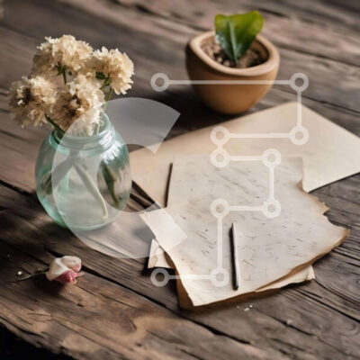 Intra Συλλεκτικό Ξύλινο Παζλ Plywood  4mm - Vintage ξύλινο τραπέζι με παλιό γράμμα και λουλούδια Σε Ξύλινο Κουτί - Διαστάσεις: 10x10 cm – 25 κομμάτια - Image 1