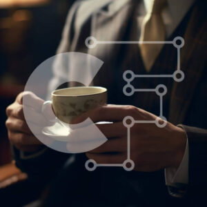 Intra Συλλεκτικό Ξύλινο Παζλ Plywood  4mm - Άνδρας στην καρέκλα γραφείου που κρατά το φλιτζάνι καφέ Σε Ξύλινο Κουτί - Διαστάσεις Puzzle: 10x10 cm – 25 κομμάτια