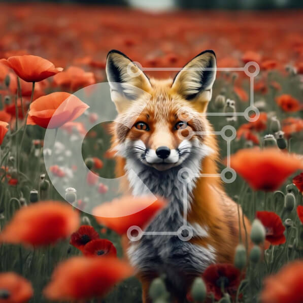 Intra Συλλεκτικό Ξύλινο Παζλ Plywood  4mm - Κόκκινη αλεπού στο χωράφι με παπαρούνες και λουλούδια Σε Ξύλινο Κουτί - Διαστάσεις: 10x10 cm – 25 κομμάτια