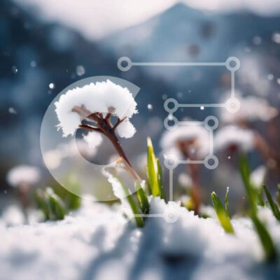 Intra Συλλεκτικό Ξύλινο Παζλ Plywood 4mm - Χιονισμένο λουλούδι με βουνά στο φόντο Σε Ξύλινο Κουτί - Διαστάσεις: 10x10 cm – 25 κομμάτια - Image 1