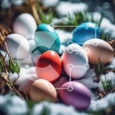 Intra Συλλεκτικό Ξύλινο Παζλ Plywood  4mm - Πολύχρωμα Πασχαλινά αυγά στο χιόνι Σε Ξύλινο Κουτί - Διαστάσεις: 10x10 cm – 25 κομμάτια - Image 1