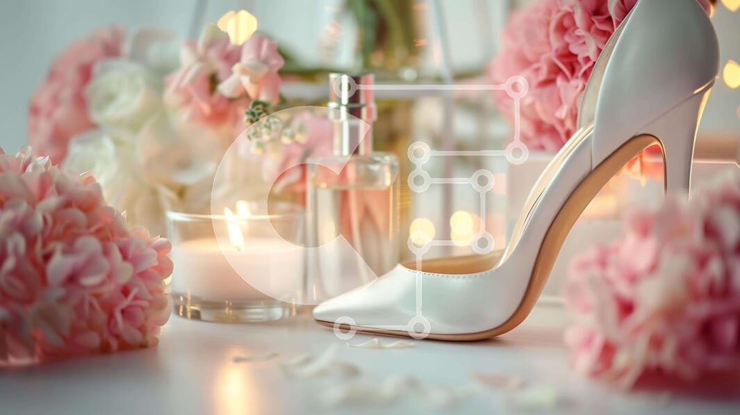 Intra Συλλεκτικό Ξύλινο Παζλ Plywood  4mm - Λευκό ψηλοτάκουνο παπούτσι με λουλούδια και κεριά Σε Ξύλινο Κουτί - Διαστάσεις Puzzle: 10x10 cm – 25 κομμάτια