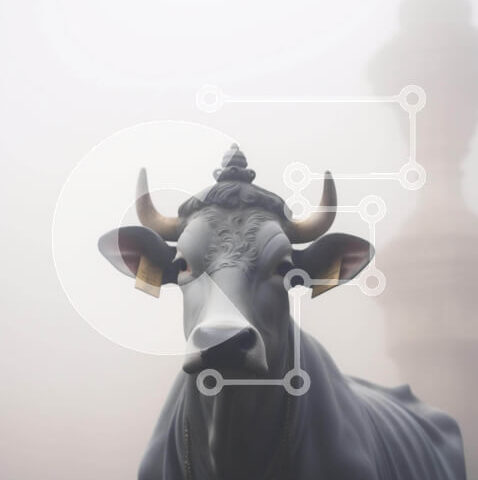 Intra Συλλεκτικό Ξύλινο Παζλ Plywood 4mm - Άγαλμα μαύρης αγελάδας στην ομίχλη με ορατά κέρατα Σε Ξύλινο Κουτί - Διαστάσεις Puzzle: 10x10 cm – 25 κομμάτια - Image 1