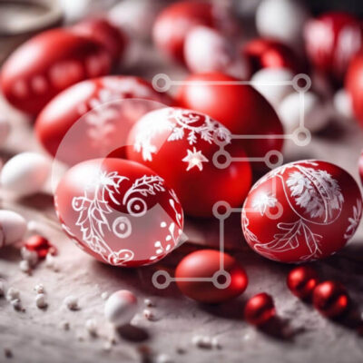 Intra Συλλεκτικό Ξύλινο Παζλ Plywood 4mm - Πασχαλινά αυγά διακοσμητικά σε κόκκινο και λευκό Σε Ξύλινο Κουτί - Διαστάσεις: 10x10 cm – 25 κομμάτια - Image 1