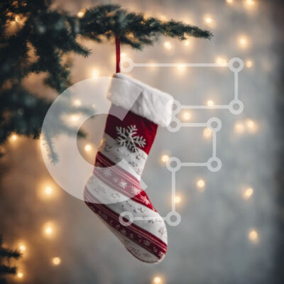 Intra Συλλεκτικό Ξύλινο Παζλ Plywood  4mm - Κόκκινη και λευκή χριστουγεννιάτικη κάλτσα που κρέμεται από ένα κλαδί δέντρου Σε Ξύλινο Κουτί - Διαστάσεις: 10x10 cm – 25 κομμάτια - Image 1