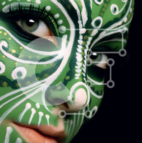 Intra Συλλεκτικό Ξύλινο Παζλ Plywood  4mm - Κομψή γυναίκα με πράσινο και λευκό μακιγιάζ Σε Ξύλινο Κουτί - Διαστάσεις Puzzle: 10x10 cm – 25 κομμάτια - Image 1