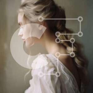 Intra Συλλεκτικό Ξύλινο Παζλ Plywood  4mm - Πορτρέτο μιας γυναίκας με σοβαρή έκφραση και μακριά ξανθά μαλλιά Σε Ξύλινο Κουτί - Διαστάσεις Puzzle: 10x10 cm – 25 κομμάτια