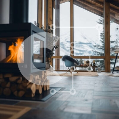 Intra Συλλεκτικό Ξύλινο Παζλ Plywood  4mm - Ζεστό και φιλόξενο σαλόνι με πέτρινο τζάκι και θέα στο βουνό Σε Ξύλινο Κουτί - Διαστάσεις Puzzle: 10x10 cm – 25 κομμάτια - Image 1