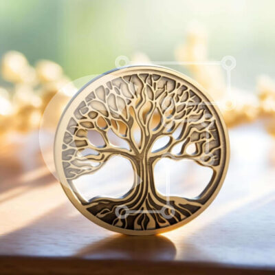 Intra Συλλεκτικό Ξύλινο Παζλ Plywood 4mm - Χρυσό νόμισμα Tree of Life σε ανοιχτό ξύλινο τραπέζι Σε Ξύλινο Κουτί - Διαστάσεις: 10x10 cm – 25 κομμάτια - Image 1