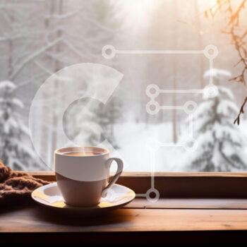 Intra Συλλεκτικό Ξύλινο Παζλ Plywood  4mm - Φλιτζάνι καφέ στο περβάζι παραθύρου με χιονισμένα δέντρα Σε Ξύλινο Κουτί - Διαστάσεις Puzzle: 10x10 cm – 25 κομμάτια - Image 1