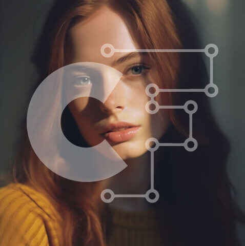 Intra Συλλεκτικό Ξύλινο Παζλ Plywood  4mm - Σοβαρή νεαρή γυναίκα με κίτρινο πουλόβερ με μακριά κόκκινα μαλλιά Σε Ξύλινο Κουτί - Διαστάσεις Puzzle: 10x10 cm – 25 κομμάτια - Image 1