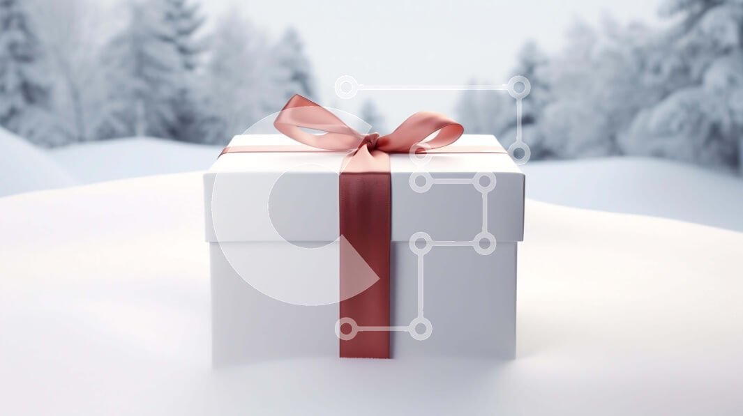 Intra Συλλεκτικό Ξύλινο Παζλ Plywood  4mm - Λευκό κουτί δώρου με κόκκινη κορδέλα σε χιονισμένα δέντρα Σε Ξύλινο Κουτί - Διαστάσεις: 10x10 cm – 25 κομμάτια