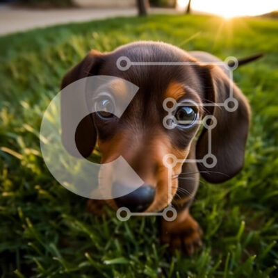 Intra Συλλεκτικό Ξύλινο Παζλ Plywood  4mm - Χαριτωμένο σκυλί Dachshund που στέκεται σε ένα χορταριασμένο γκαζόν Σε Ξύλινο Κουτί - Διαστάσεις: 10x10 cm – 25 κομμάτια - Image 1