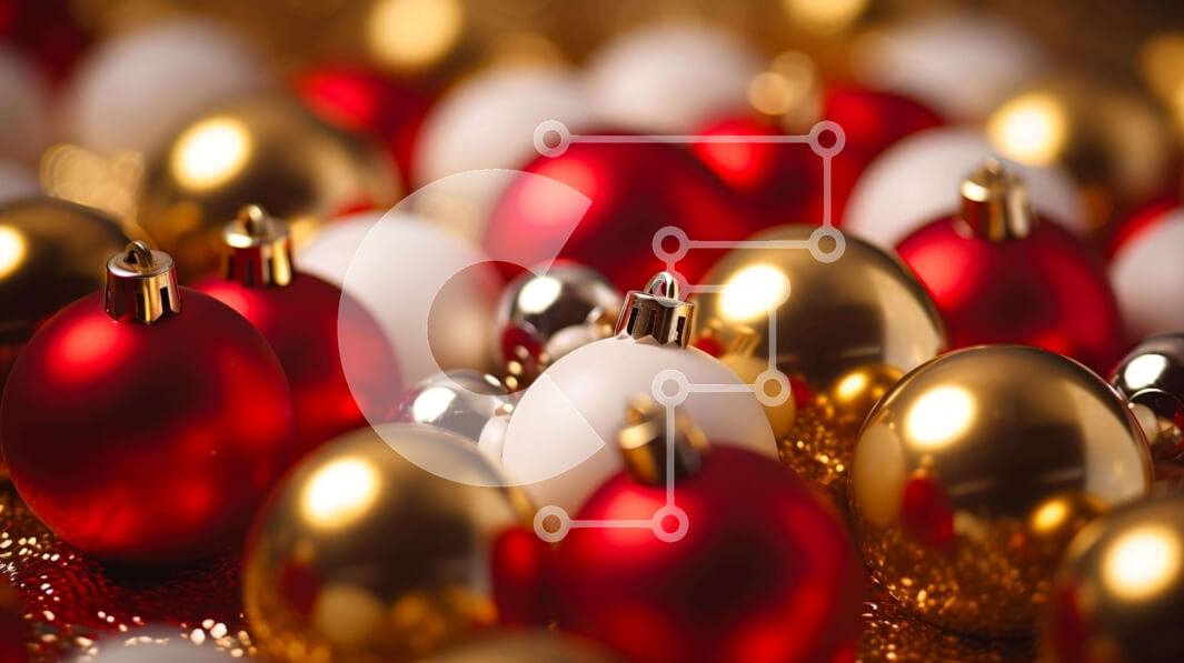 Intra Συλλεκτικό Ξύλινο Παζλ Plywood  4mm - Κόκκινα, χρυσά και λευκά στολίδια σε αστραφτερή επιφάνεια Σε Ξύλινο Κουτί - Διαστάσεις: 10x10 cm – 25 κομμάτια