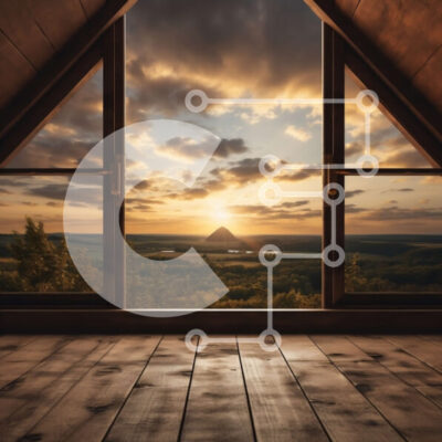 Intra Συλλεκτικό Ξύλινο Παζλ Plywood  4mm - Γραφική θέα από μια ξύλινη καμπίνα με βουνά στο ηλιοβασίλεμα Σε Ξύλινο Κουτί - Διαστάσεις: 10x10 cm – 25 κομμάτια - Image 1